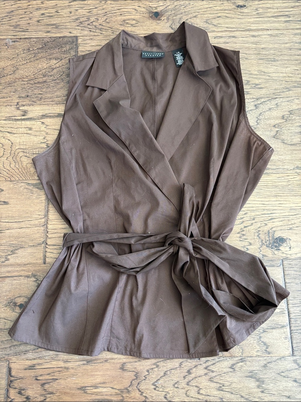 Chocolate Brown Sleeveless Wrap Blouse with Tie Waist